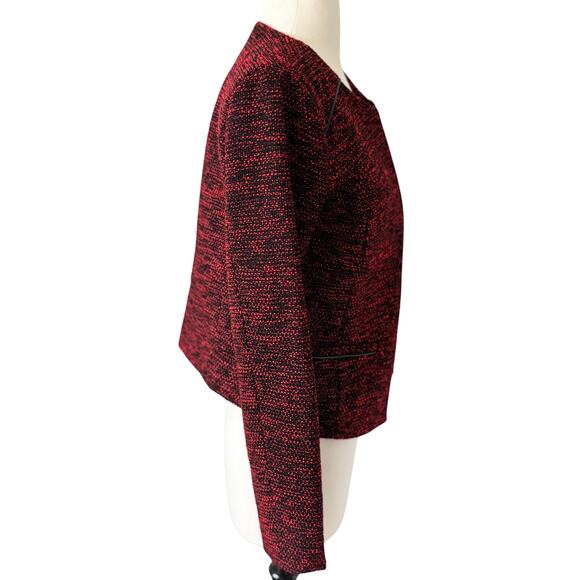 NAF NAF Paris Wool Blend Red & Black Tweed Cropped Jacket Size 4 US 36 FR - Picture 4 of 8